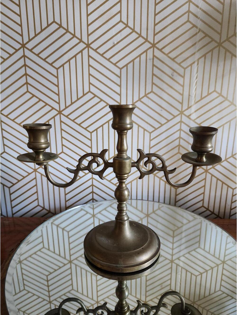 Vintage German Art Nouveau Brass 2 Arm Candelabra